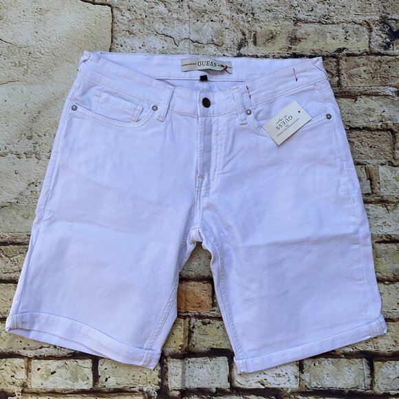 Guess Men's Sony White Denim Shorts Slim Fit Stretch Size 31 - Picture 2 of 7